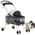 BestPet 4-Wheel Pet Stroller — Folding Waterproof Travel Cart for Cats & Small Dogs (Yellow Plaid)