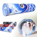 Dsumky Collapsible Cat Tunnel — 35" Fish-Design Play Tube with Hanging Plush Ball (Ocean Blue)
