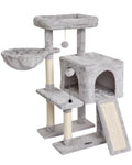 MIAO PAW Cat Tree Tower — 34" Sisal Scratching Condo with Hammock & Jump Platform (Grey)