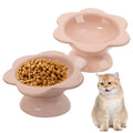 RMERVE Ceramic Raised Cat Bowls, 2-Pack — 7 oz Tilted Flower Dishes for Cats & Kittens