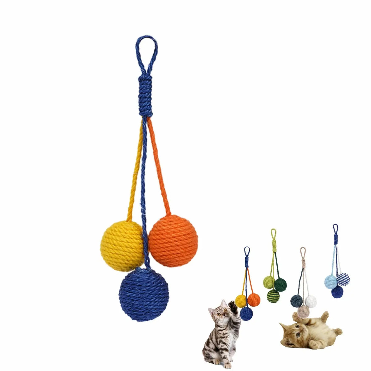 RORIPOPPU Cat Toy Sisal Ball Hanging Cat Toy Handmade Cat Rope Ball Chew Eco-Friendly Toy Pets Interactive Toy Cat Toys for Indoor Cats (Primary Color) ChicFind