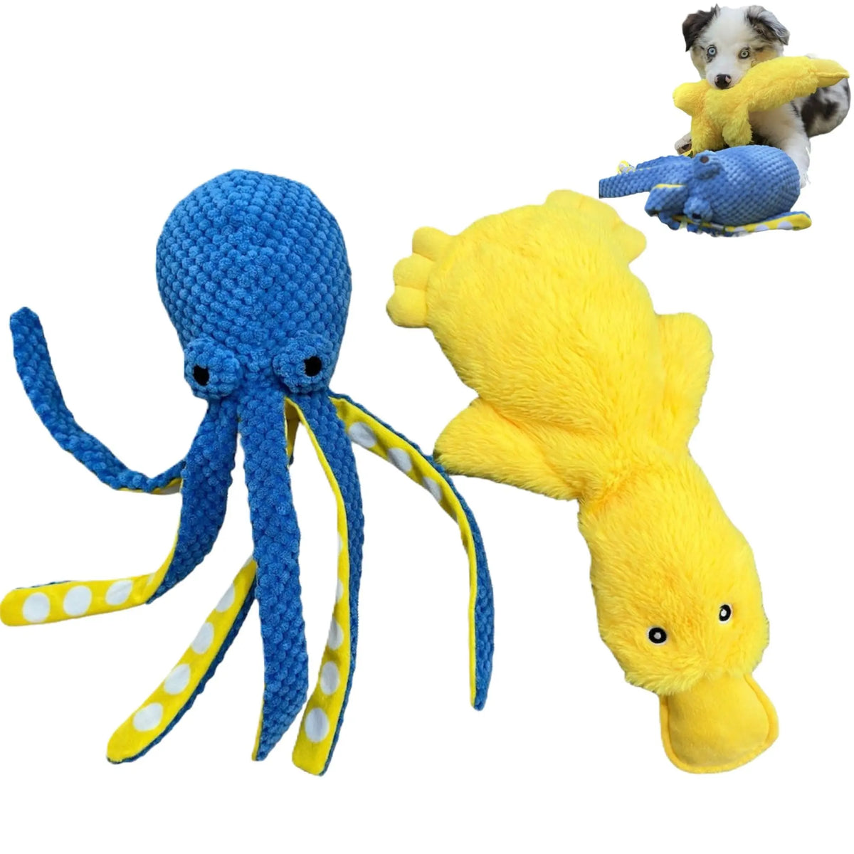 Duck and Octopus Dog Toys - Crinkle Dog Toy Squeaky Dog Toy Plush Dog Toy No Stuffing Dog Toy Interactive Boredom Busy Toy Calming Cuddle Dog Toy Puppy Play Toy - Large Medium Small Dog Gifts ChicFind