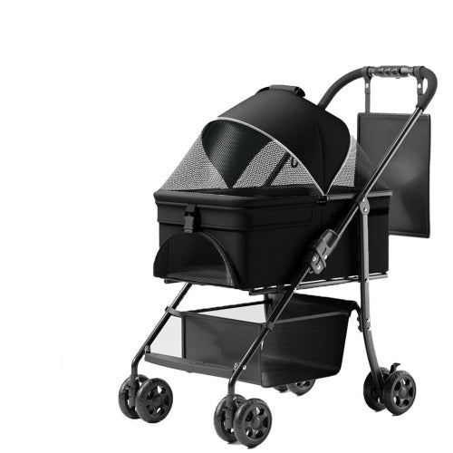 Pet stroller folded flat for a car boot