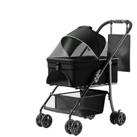 Pet stroller folded flat for a car boot