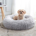 Calming Donut Dog Bed — Anti-Anxiety Fluffy Faux-Fur Cuddler for Cats & Small/Medium Dogs