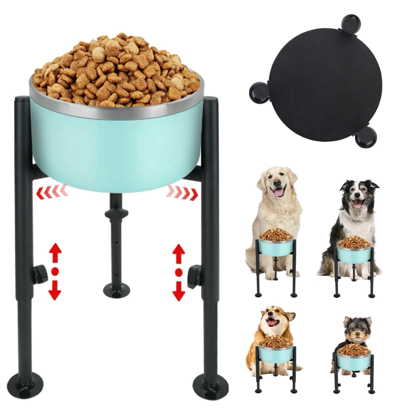 QUMENEY Adjustable Elevated Dog Bowl Stand — 4 Heights, Fits 6–10" Bowls (Medium & Large Breeds)