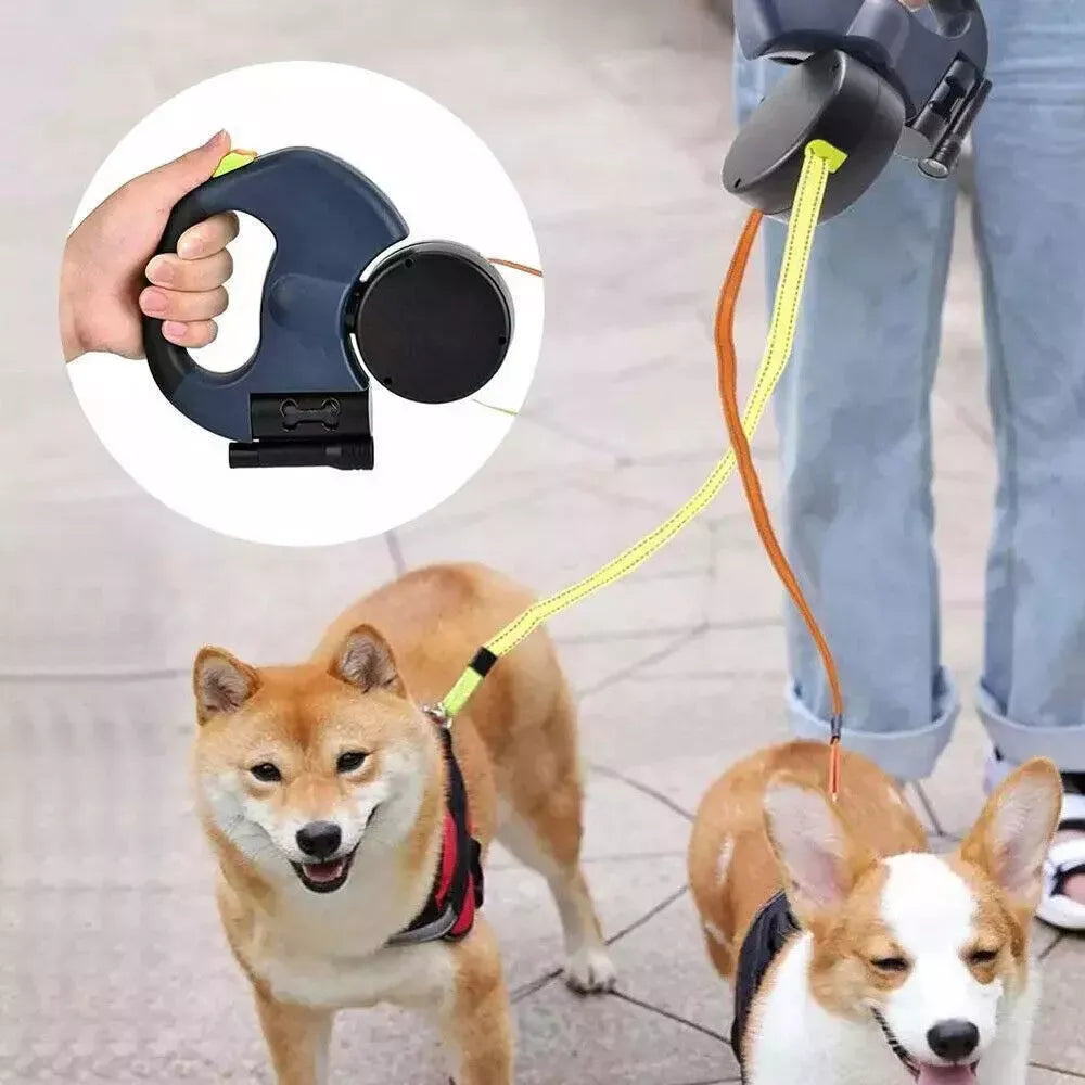 Dual Retractable Dog Leash — 360° Swivel for Two Dogs