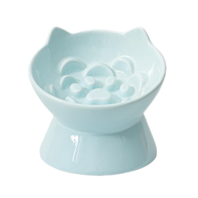 LE SERVETA Macaron Ceramic Slow-Feeder Cat Bowl — Raised Puzzle Dish, Whisker-Friendly