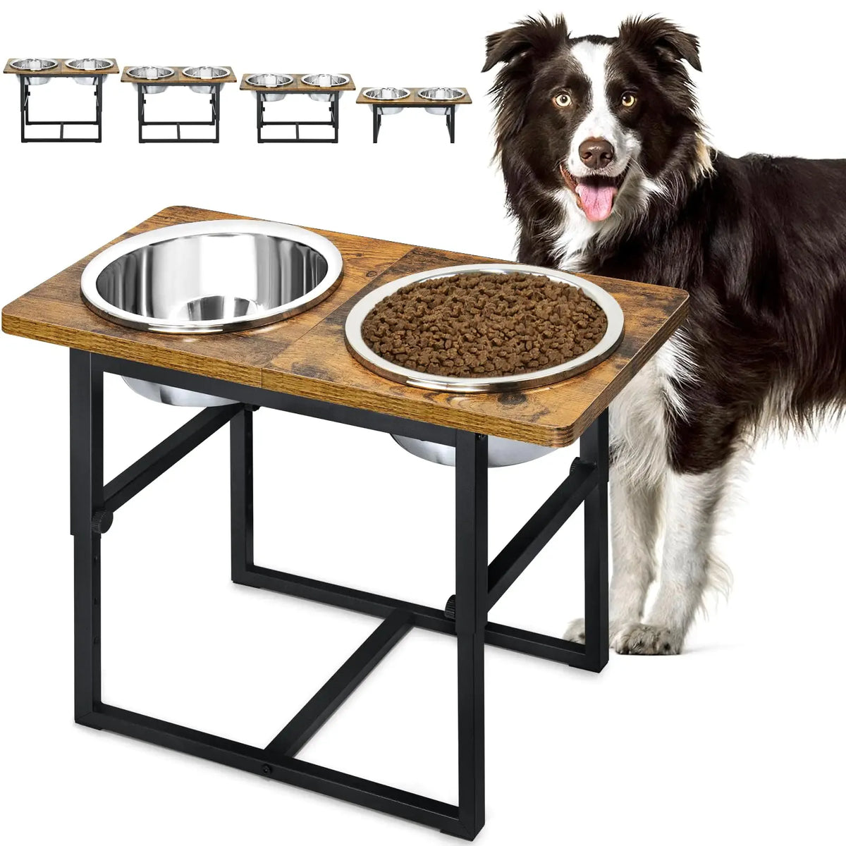 Elevated bowl stand shown at the lowest setting