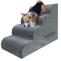 PAWSCART Dog Stairs — 19.6" 4-Step Non-Slip Foam Pet Steps for Beds & Couches (Grey Fleece)