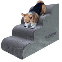 PAWSCART Dog Stairs — 19.6" 4-Step Non-Slip Foam Pet Steps for Beds & Couches (Grey Fleece)