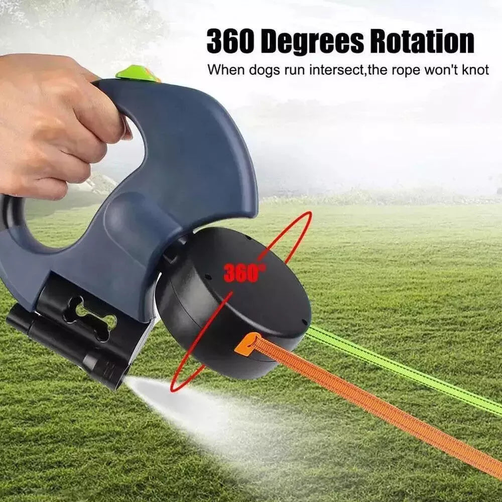 Dual Retractable Dog Leash — 360° Swivel for Two Dogs
