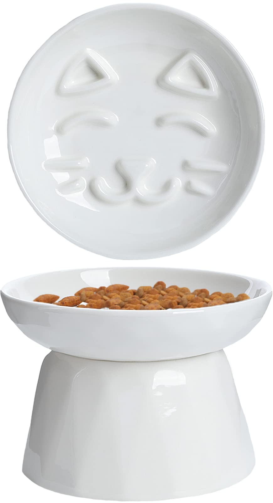 Kopmath Raised Ceramic Slow-Feeder Cat Bowl — Wide Tilted Dish, Dishwasher Safe