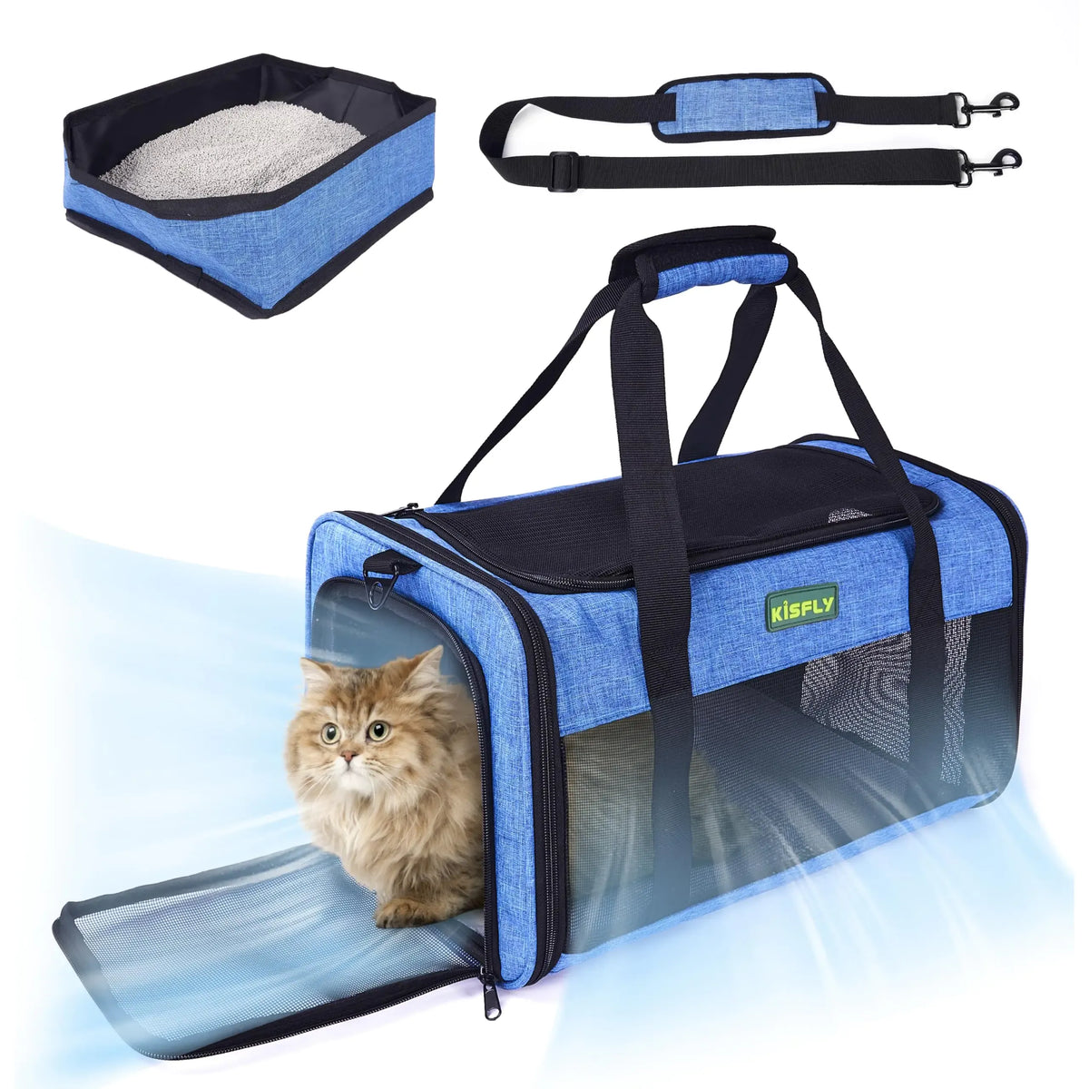 Small dog travelling in the soft pet carrier