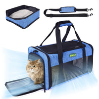 Small dog travelling in the soft pet carrier