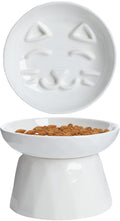 Kopmath Raised Ceramic Slow-Feeder Cat Bowl — Wide Tilted Dish, Dishwasher Safe