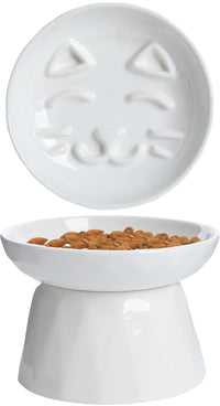 Kopmath Raised Ceramic Slow-Feeder Cat Bowl — Wide Tilted Dish, Dishwasher Safe