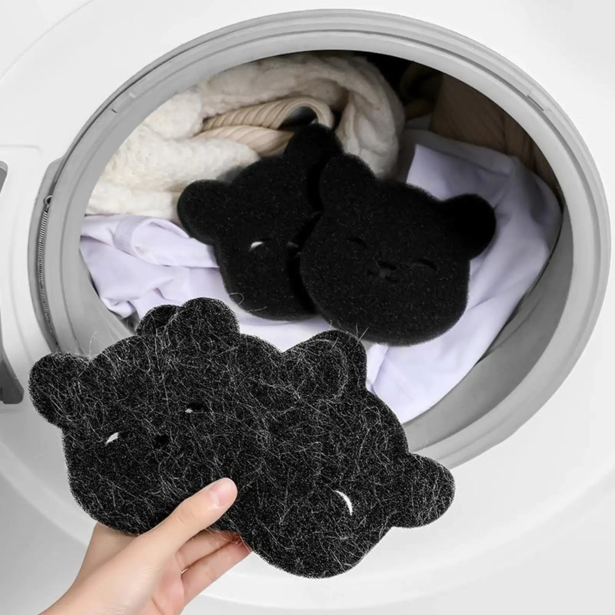 Pet hair collected on the foam dryer balls