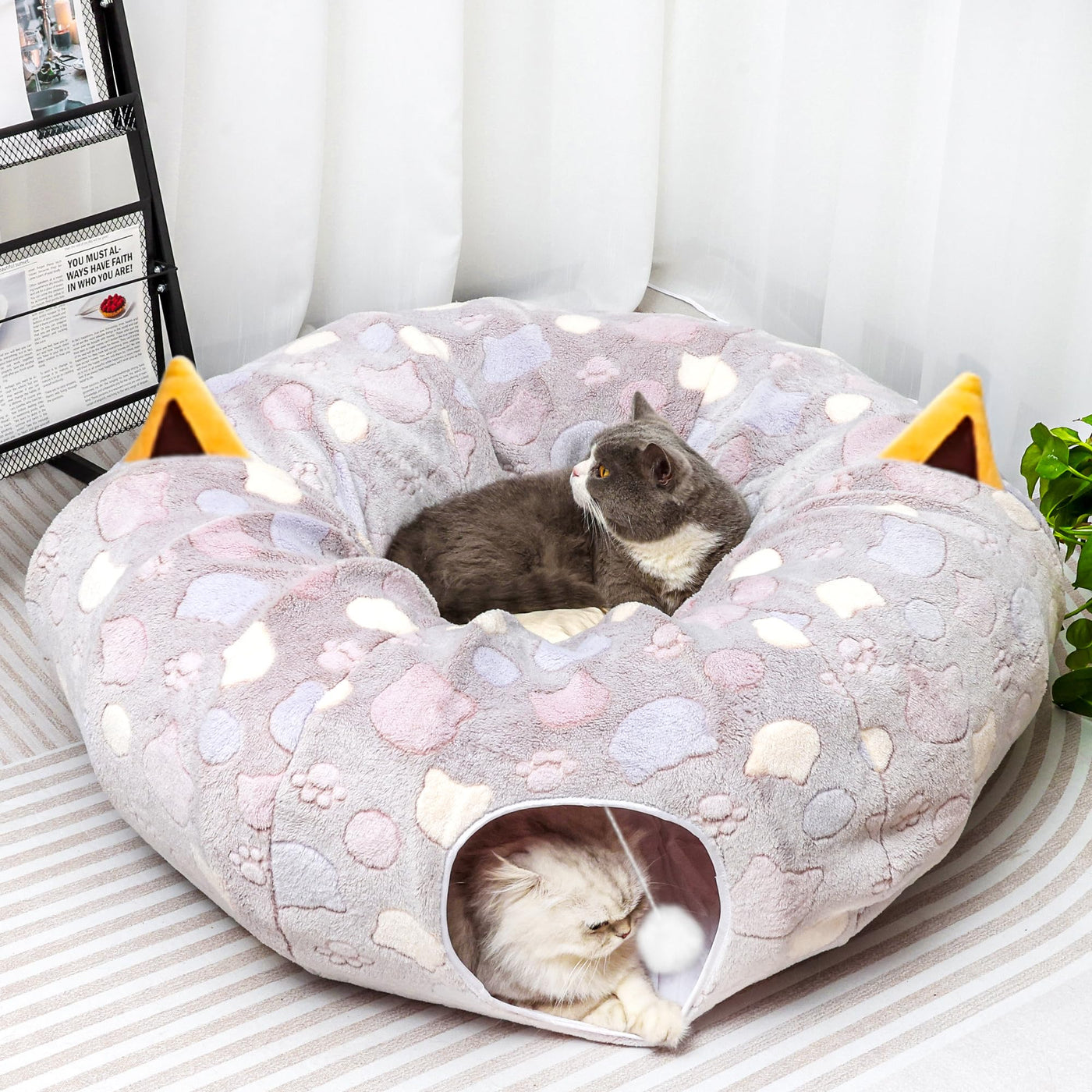 YUYAFN Plush Peekaboo Cat Tunnel Bed — 40" Donut Cave for Cats, Kittens & Small Dogs