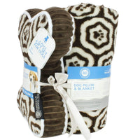AKC 60"x50" Pet Blanket & 10" Pillow Set Warm Plush Blanket for Dogs & Cats - Paw Print - Brown ChicFind