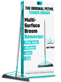 Petme Tender Magic Broom Squeegee Dog Pet Hair Remover Rotatable Extendable - Silicone Broom Pet Hair Remover for All-Surfaces Hardwood Floors Rugs Tile Glass Liquid-Dirt with 50" Handle ChicFind