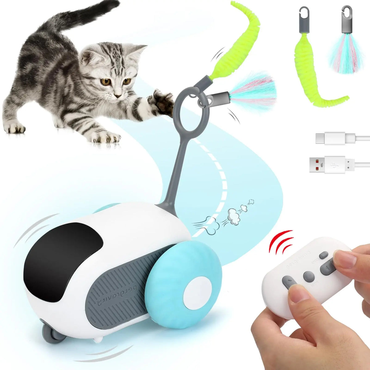 Turbo Tail 3.0 Cat Toy Remote Control Cat Toy with 2-Speed Adjustment Interactive Cat Toys for Indoor Cats Rechargeable Automatic Cat Toys Moving Cat Toy for Bored Indoor Adult Cat (Blue) ChicFind