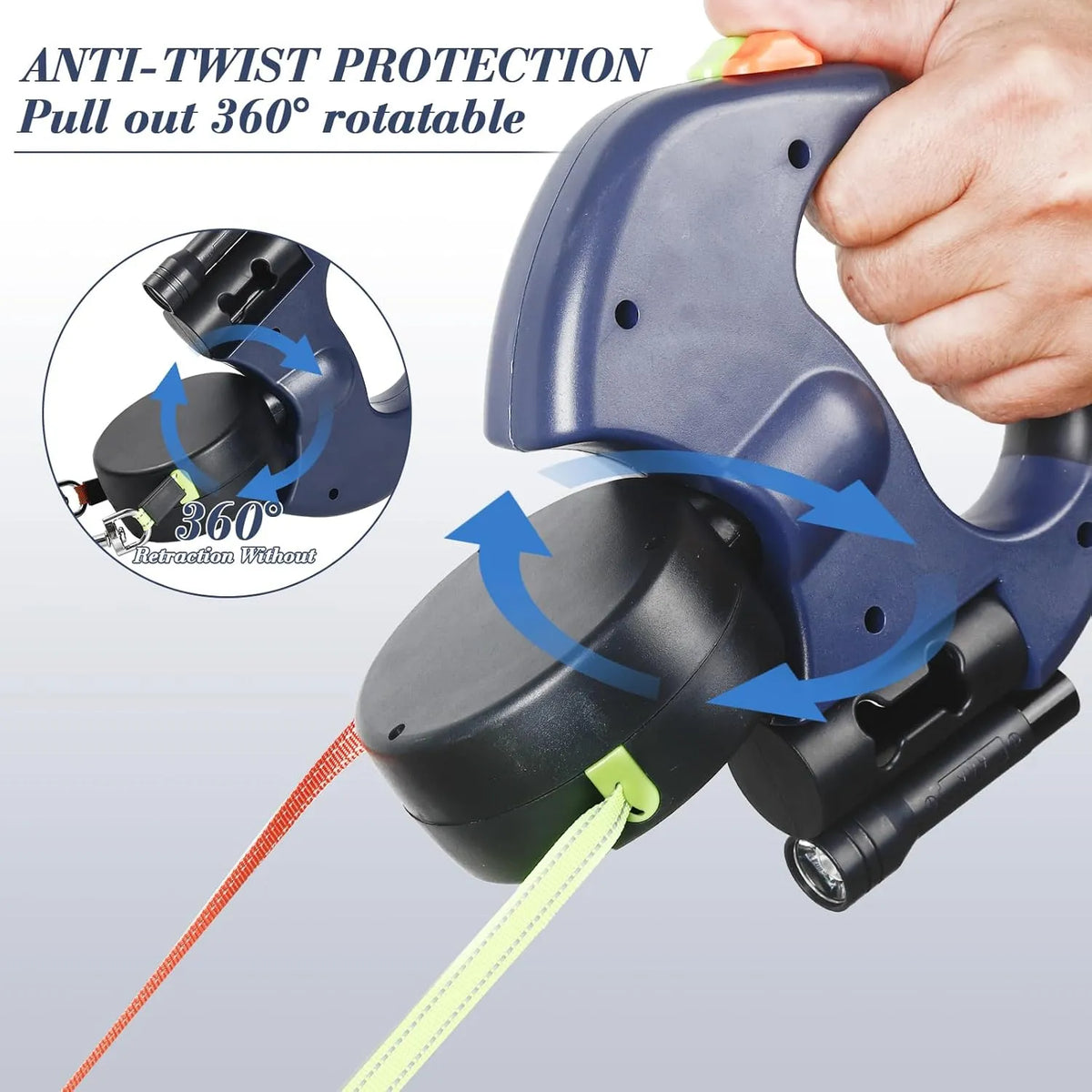 Dual Retractable Dog Leash — 360° Swivel for Two Dogs