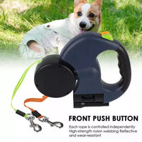 Dual Retractable Dog Leash — 360° Swivel for Two Dogs