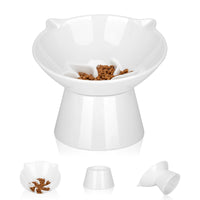 Tilted Elevated Slow-Feeder Cat Bowl — 7" Extra-Wide, Whisker-Friendly, Detachable Stand