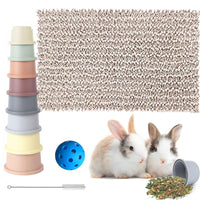 IMVNIKA Rabbit Enrichment Set — 16"×24" Snuffle Mat, 8 Stacking Cups & Treat Ball (Bunnies, Guinea Pigs, Chinchillas)