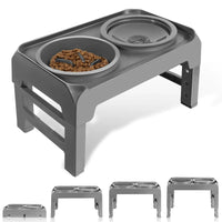 Raised feeder stand shown without bowls — bowls not included