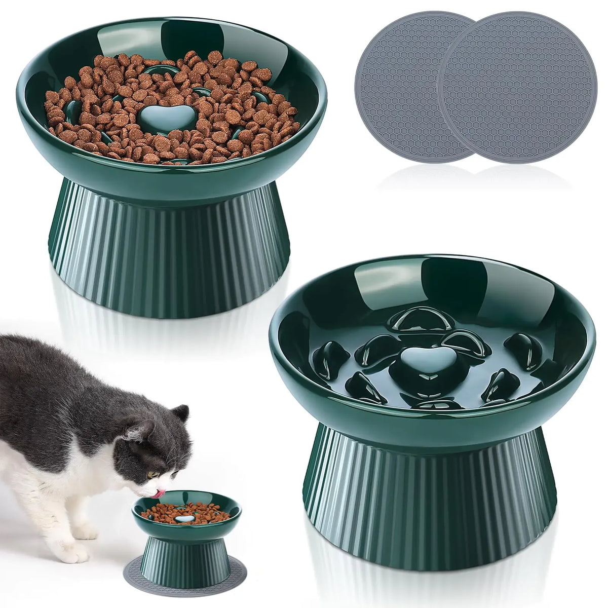 Cat eating comfortably from the extra-wide bowl