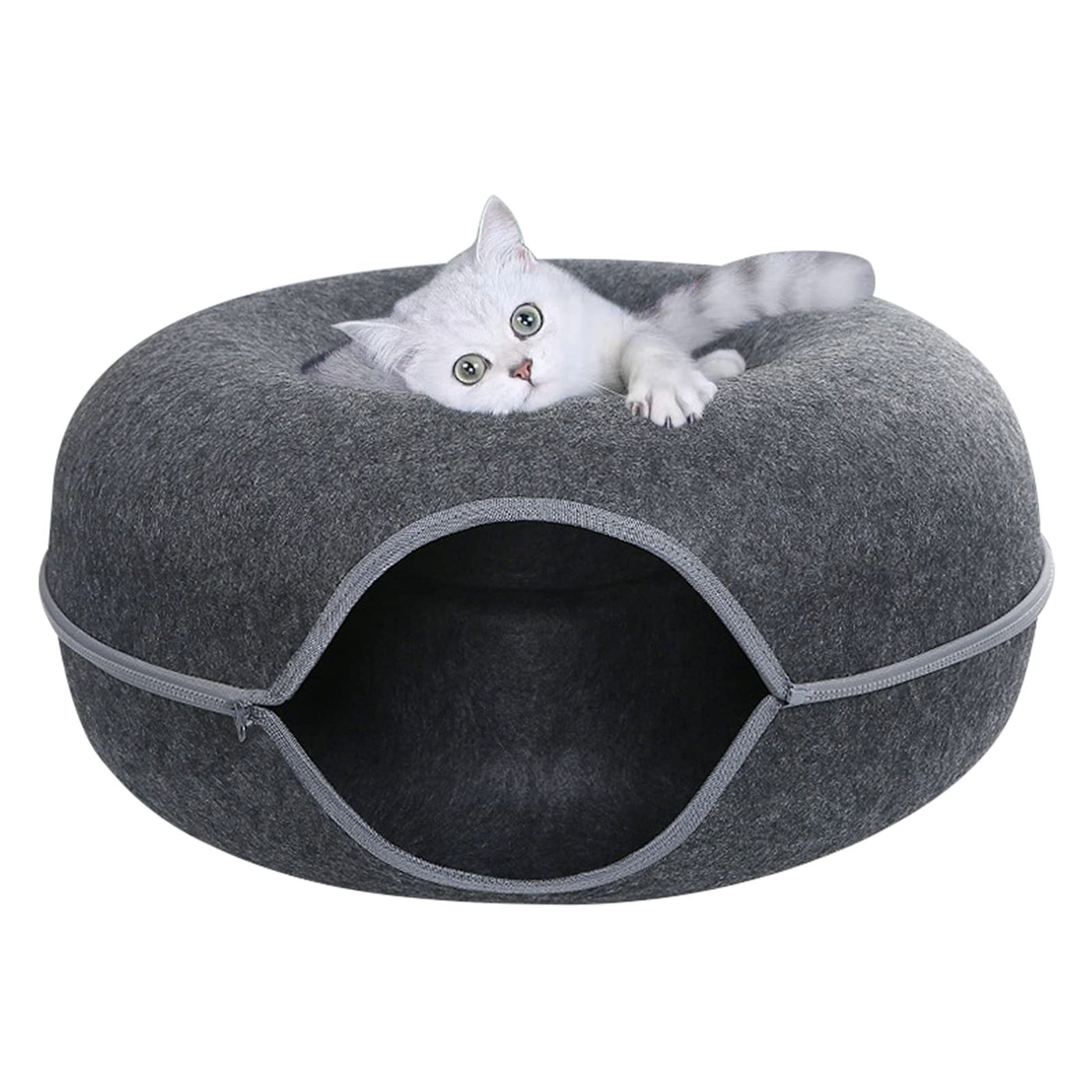 DSOPV Felt Cat Tunnel Bed — Detachable Donut Cave with Peek Hole (Pets up to 9 lb)