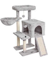 MIAO PAW Cat Tree Tower — 34" Sisal Scratching Condo with Hammock & Jump Platform (Grey)