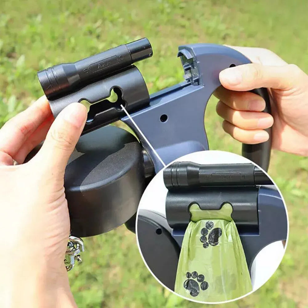 Dual Retractable Dog Leash — 360° Swivel for Two Dogs