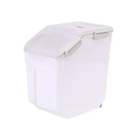 Wheels on the base of the 30 lb dog food bin