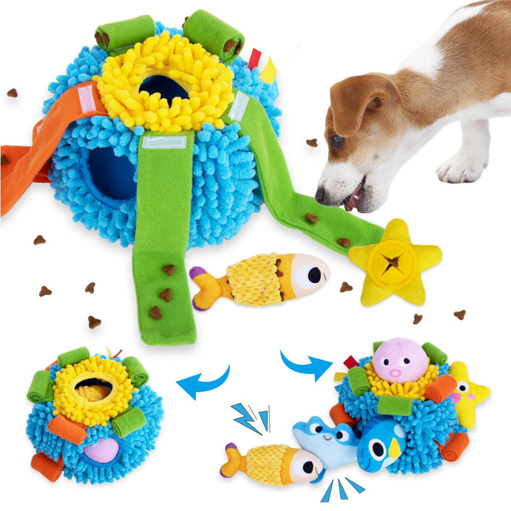Hide & Seek Plush Dog Puzzle Toy — 5-in-1 Squeaky Snuffle Enrichment Set for Small & Medium Dogs
