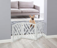 Wood Lattice Freestanding Pet Gate — Adjustable 3-Section Criss-Cross Screen, Indoor & Outdoor