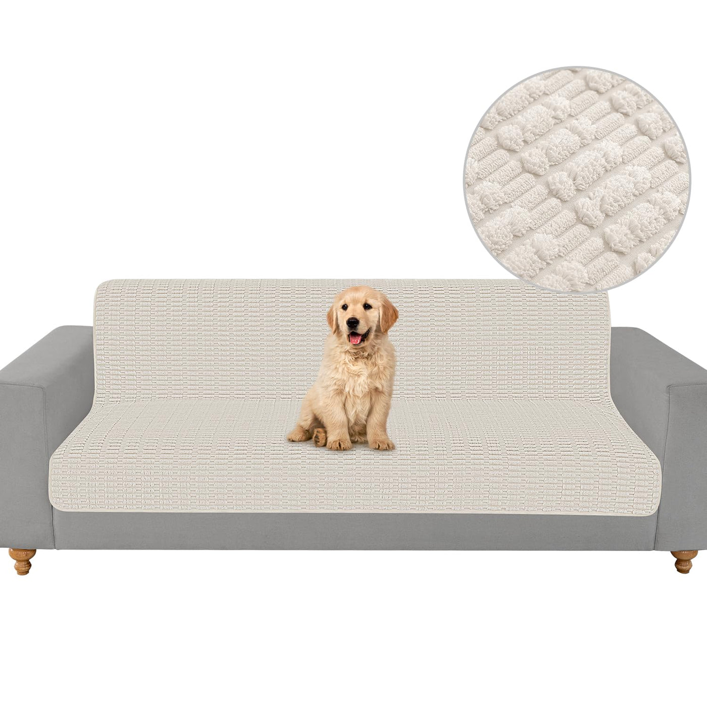 Foxdecor Pet Sofa Cover — Washable Corduroy Couch Protector for 3-Cushion Sofas (58"×82", Cream)