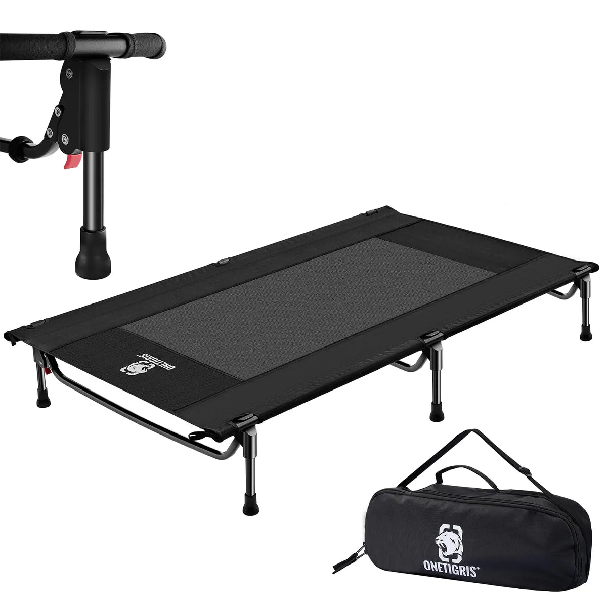 Dog cot used outdoors for camping