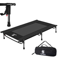 Dog cot used outdoors for camping