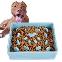 Square Ceramic Slow-Feeder Dog Bowl — Maze Base for Small & Medium Breeds (Turquoise)