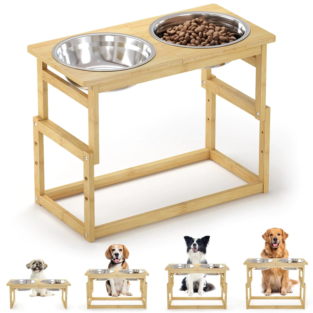 Elevated feeder stand shown in use — bowls not included