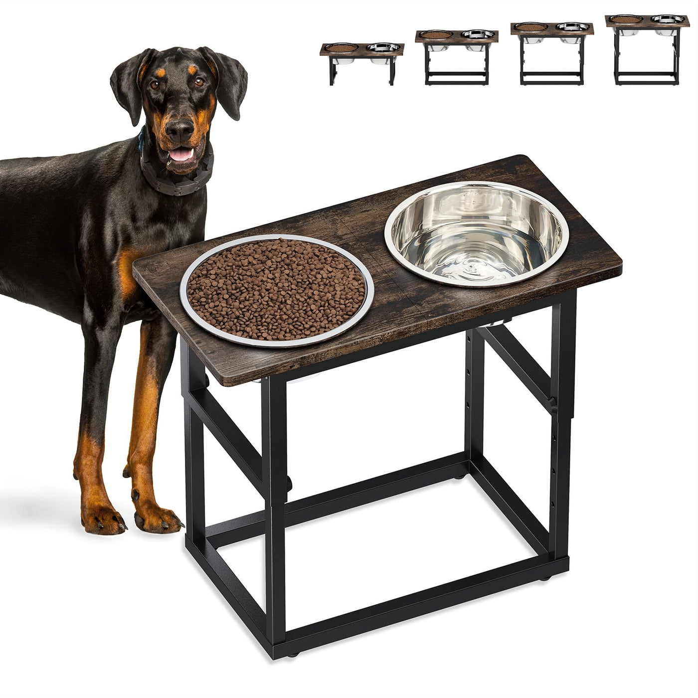 Zarler Elevated Dog Bowls — 5 Heights (8.2–17.3"), 2 Stainless Bowls, Large & XL Breeds
