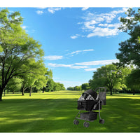 Pet stroller cup holder and handle detail