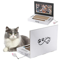 Cardboard Cat Scratcher Laptop Scratcher Cat Toy 3-in-1 Laptop Scratcher Cat Toy with Interactive Plush Mouse Cat Teaser and Ball Track Pad Toy Foldable Corrugated Computer Cat Scratching Board ChicFind
