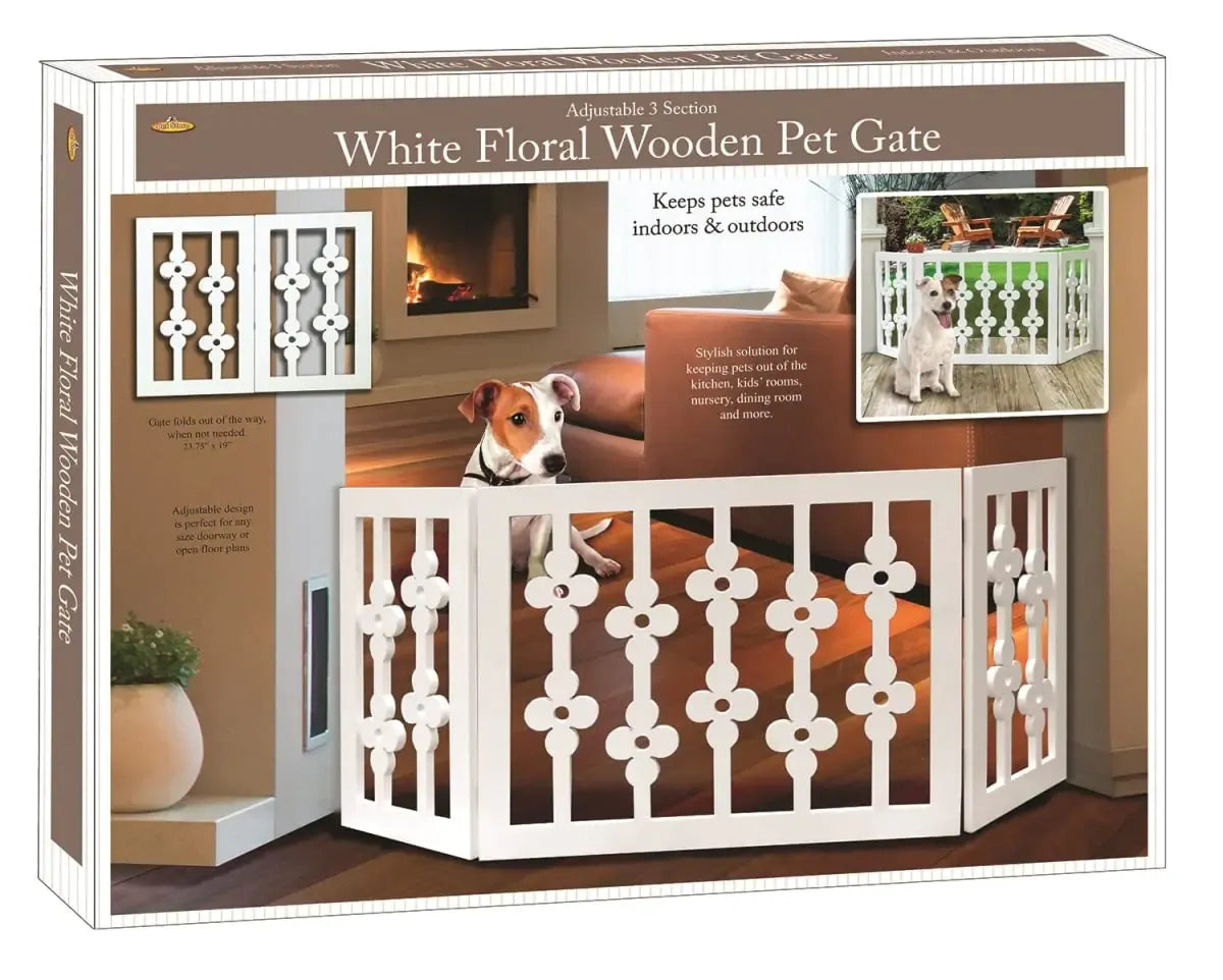 Criss-cross lattice detail on the freestanding pet gate