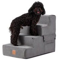 PAWSCART 4-step dog stairs, grey fleece, side view