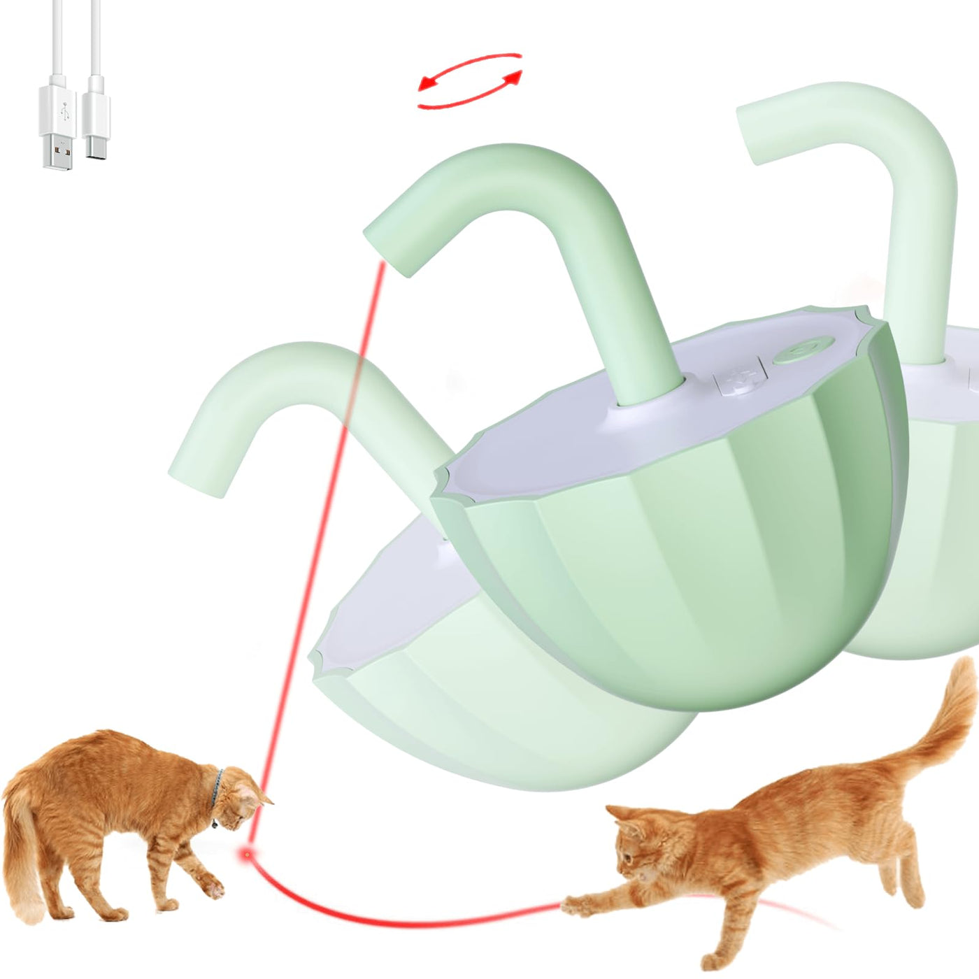 Rotating Tumbler Cat Laser Toy — 360° Auto-Play, Motion Activated, 3 Modes, Rechargeable