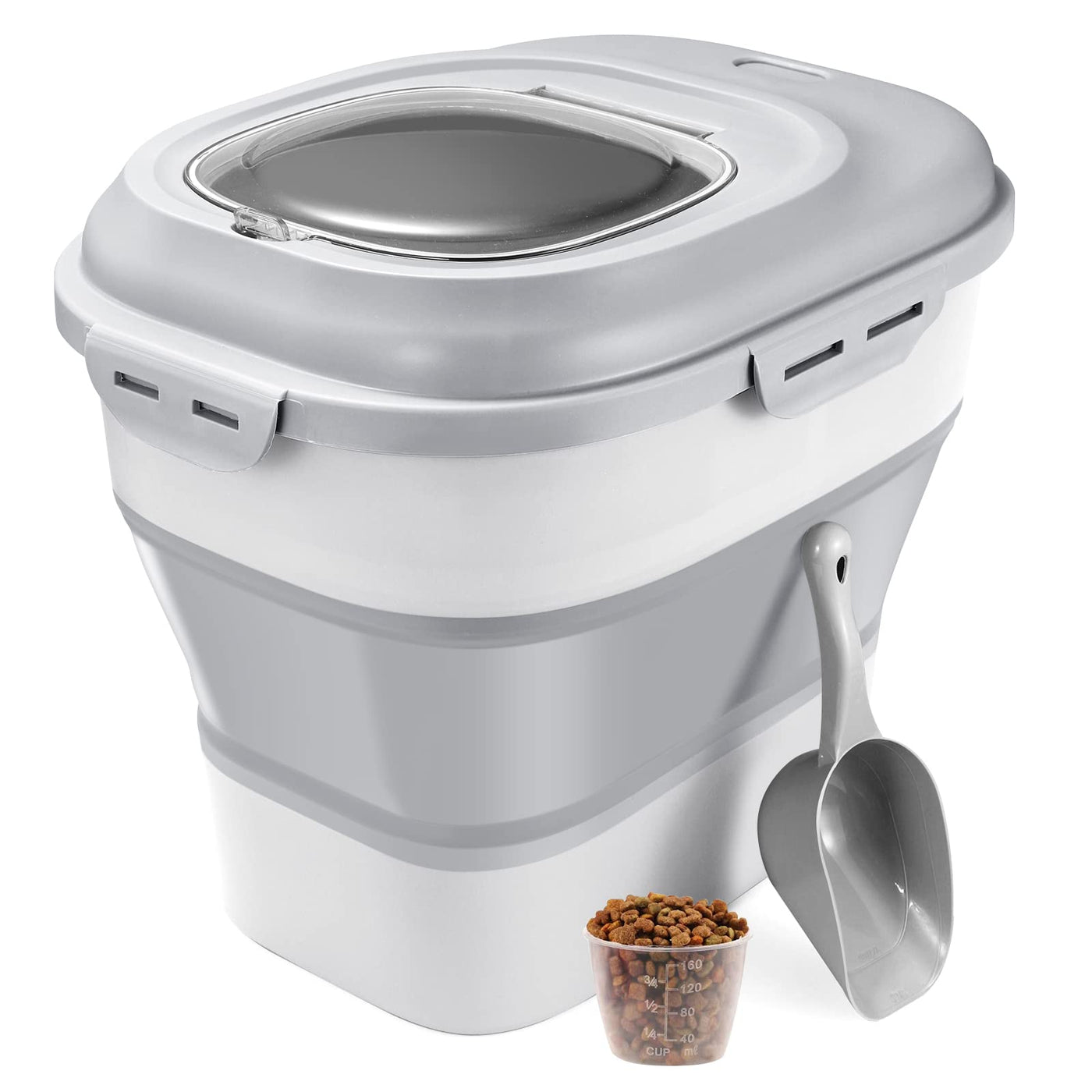 Lockcoo Collapsible Pet Food Container — 30 lb Airtight Bin, 4-Latch Seal, Wheels & Scoop